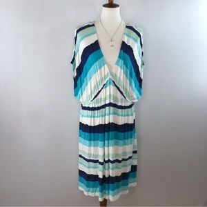 Nicole Miller Teal White Navy Striped Summer Dress & Coverup